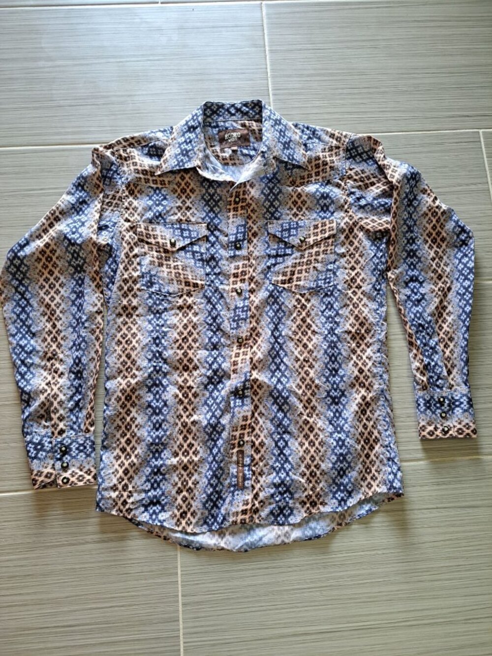 Rodeo West Mens Western Pearl Snap Button Shirt S Diamond Front Back Yokes Rodeo - Picture 11 of 14